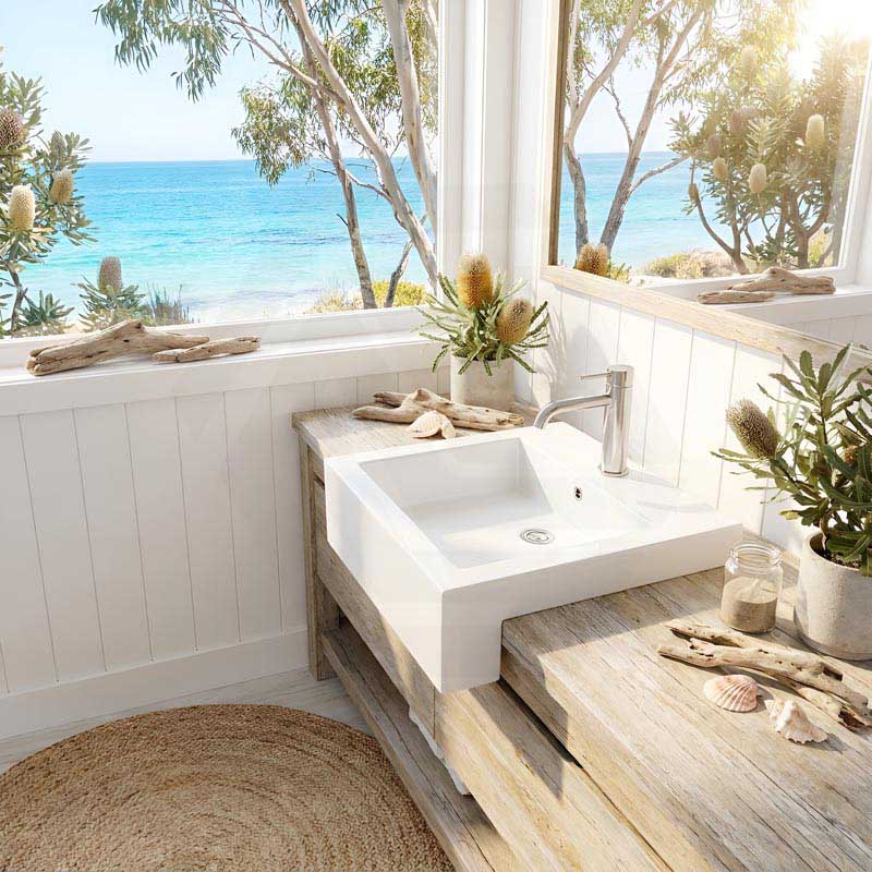 Fienza Jacinta Rectangle Semi Recessed Ceramic Basin 1 or 3 Tap Holes 480x460x150mm - Gloss White