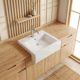 Fienza Jacinta Rectangle Semi Recessed Ceramic Basin 1 or 3 Tap Holes 480x460x150mm - Gloss White