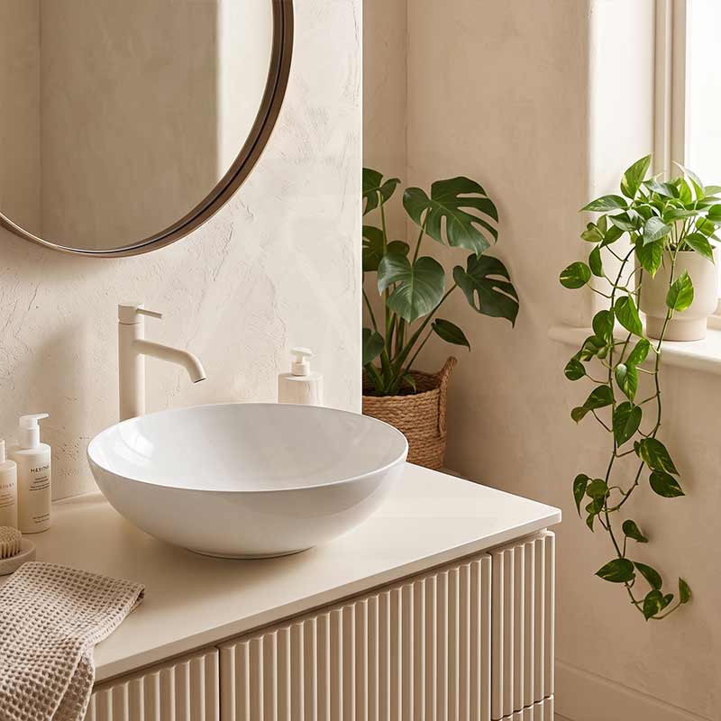 Fienza Aluca Round Above Counter Basin Ceramic Slim Edge 400x400x140mm - Variant Colours