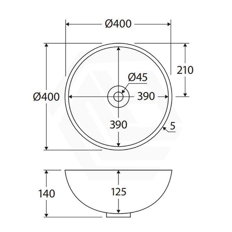 400x400x140mm Fienza Aluca Round Above Counter Basin Ceramic Slim Edge Colours Available