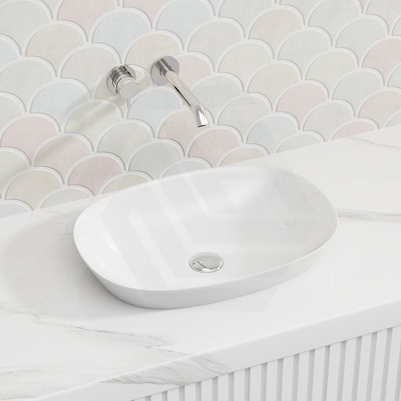 500x360x120mm RAK Variant Alpine Gloss White Oval Inset Ceramic Basin NO Tap Hole