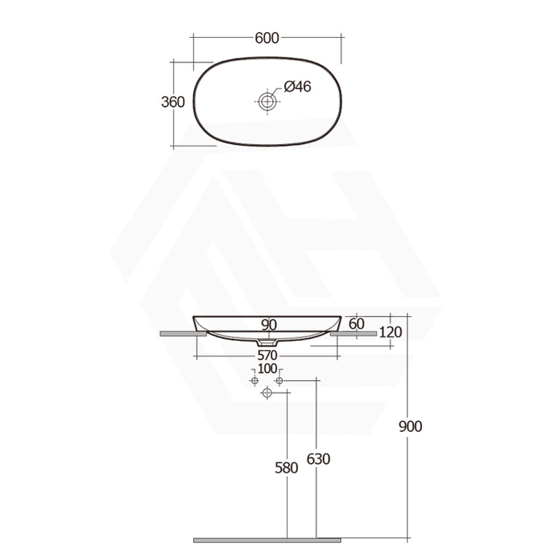 500/600x360x120mm RAK Variant Alpine Gloss White Oval Inset Ceramic Basin NO Tap Hole