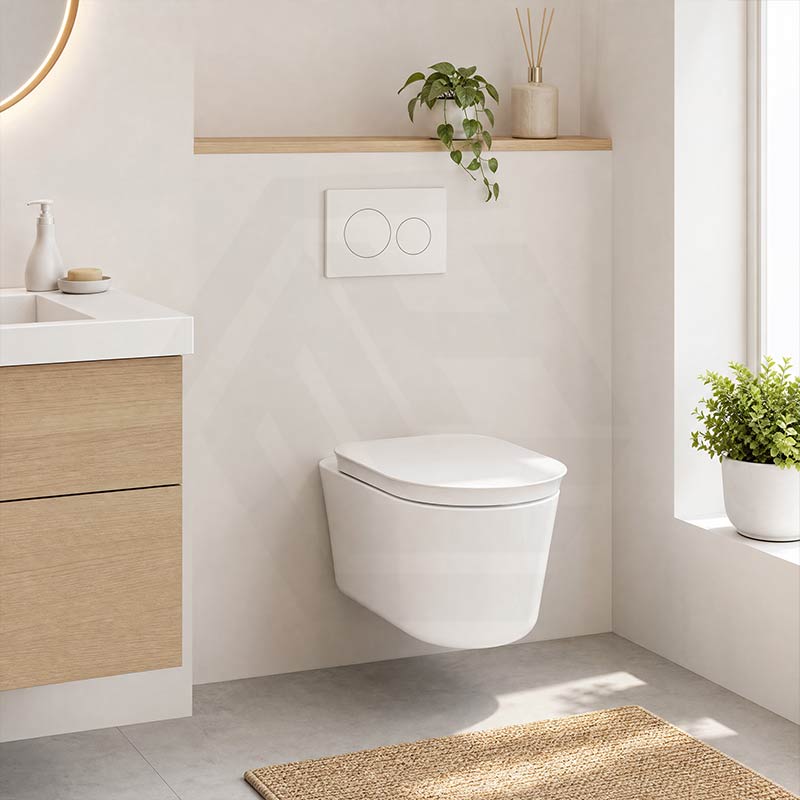 RAK Valet Rimless Wall-Hung Pan with Soft Close Seat P-trap Only 560x363x350mm - Gloss White/Matt White