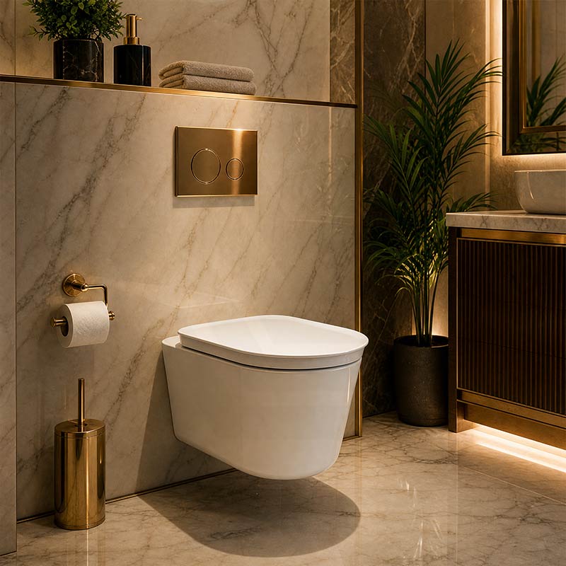 RAK Valet Rimless Wall-Hung Pan with Soft Close Seat P-trap Only 560x363x350mm - Gloss White/Matt White