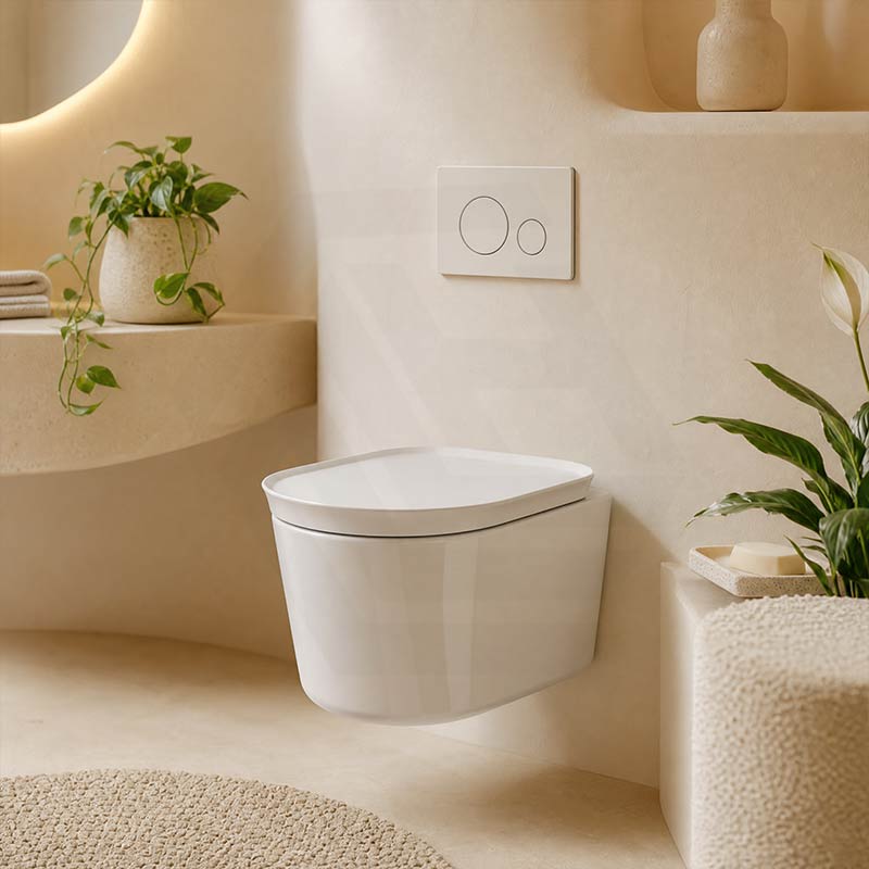 RAK Valet Rimless Wall-Hung Pan with Soft Close Seat P-trap Only 560x363x350mm - Gloss White/Matt White