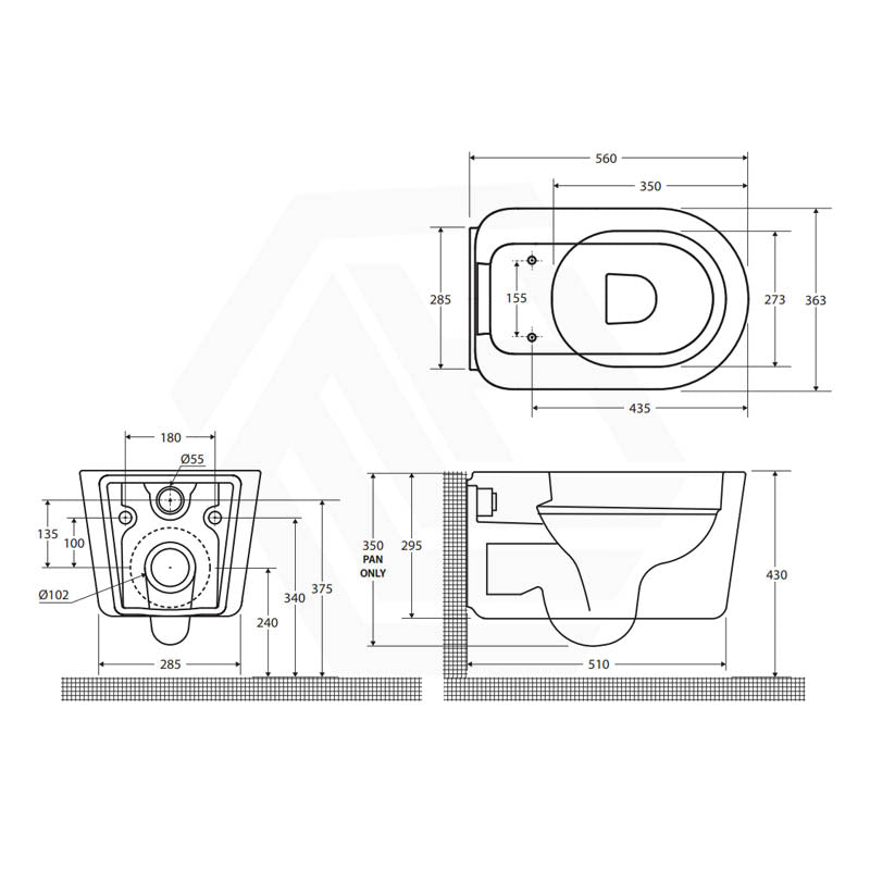 RAK Valet Rimless Wall-Hung Pan with Soft Close Seat P-trap Only 560x363x350mm - Gloss White/Matt White