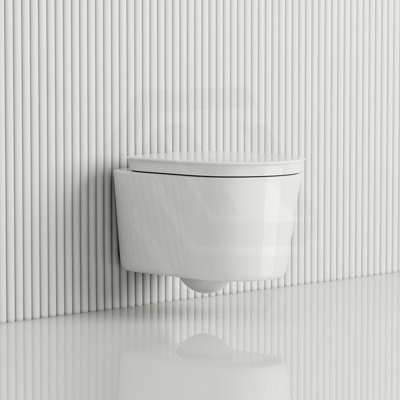 RAK Valet Rimless Wall-Hung Pan with Soft Close Seat P-trap Only 560x363x350mm - Gloss White/Matt White