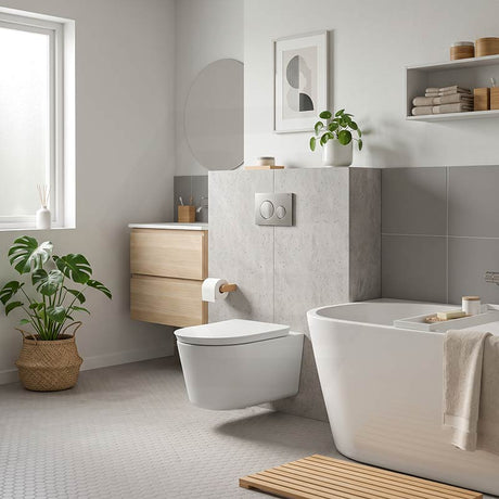 RAK Valet Rimless Wall-Hung Pan with Soft Close Seat P-trap Only 560x363x350mm - Gloss White/Matt White