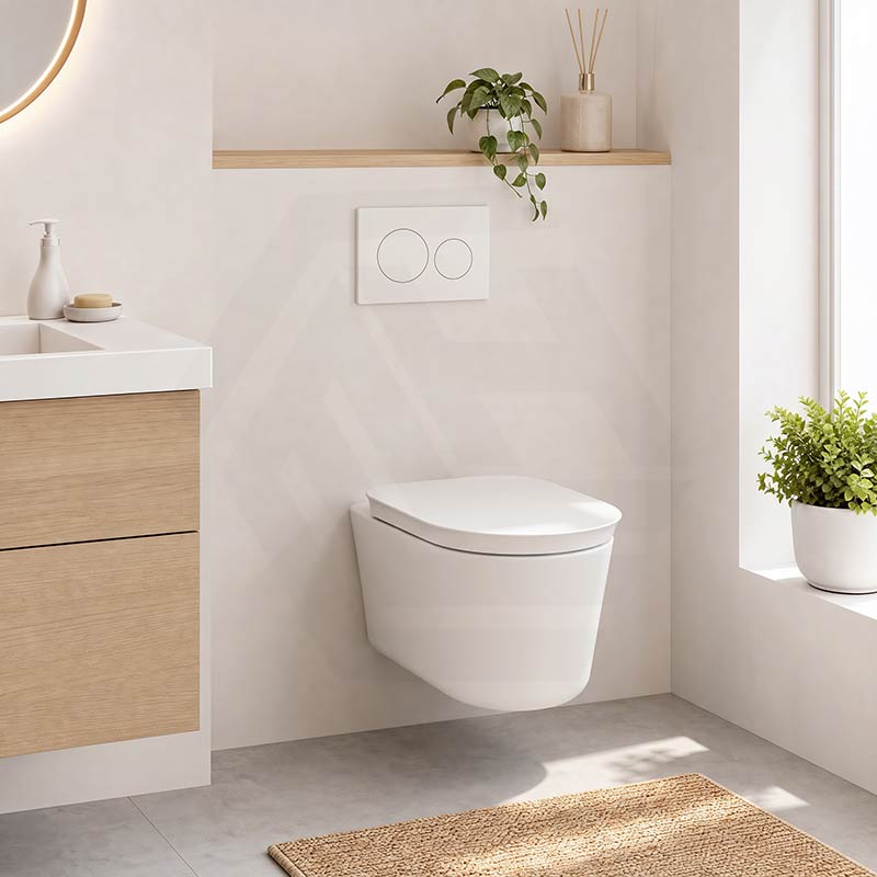 RAK Valet Rimless Wall-Hung Pan with Soft Close Seat P-trap Only 560x363x350mm - Gloss White/Matt White