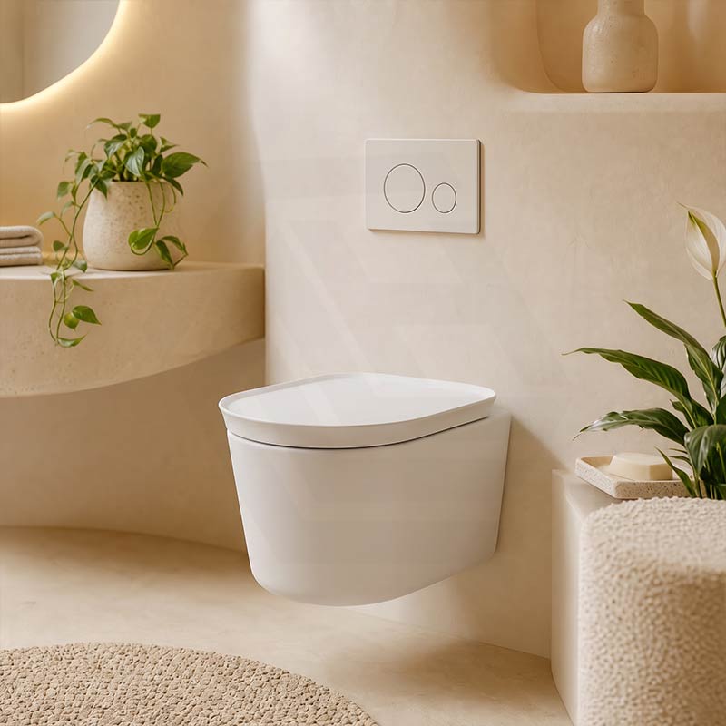 RAK Valet Rimless Wall-Hung Pan with Soft Close Seat P-trap Only 560x363x350mm - Gloss White/Matt White