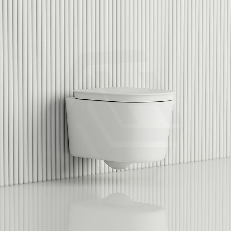 RAK Valet Rimless Wall-Hung Pan with Soft Close Seat P-trap Only 560x363x350mm - Gloss White/Matt White