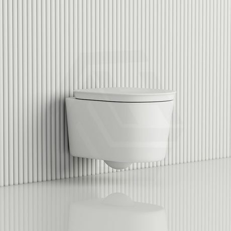 RAK Valet Rimless Wall-Hung Pan with Soft Close Seat P-trap Only 560x363x350mm - Gloss White/Matt White