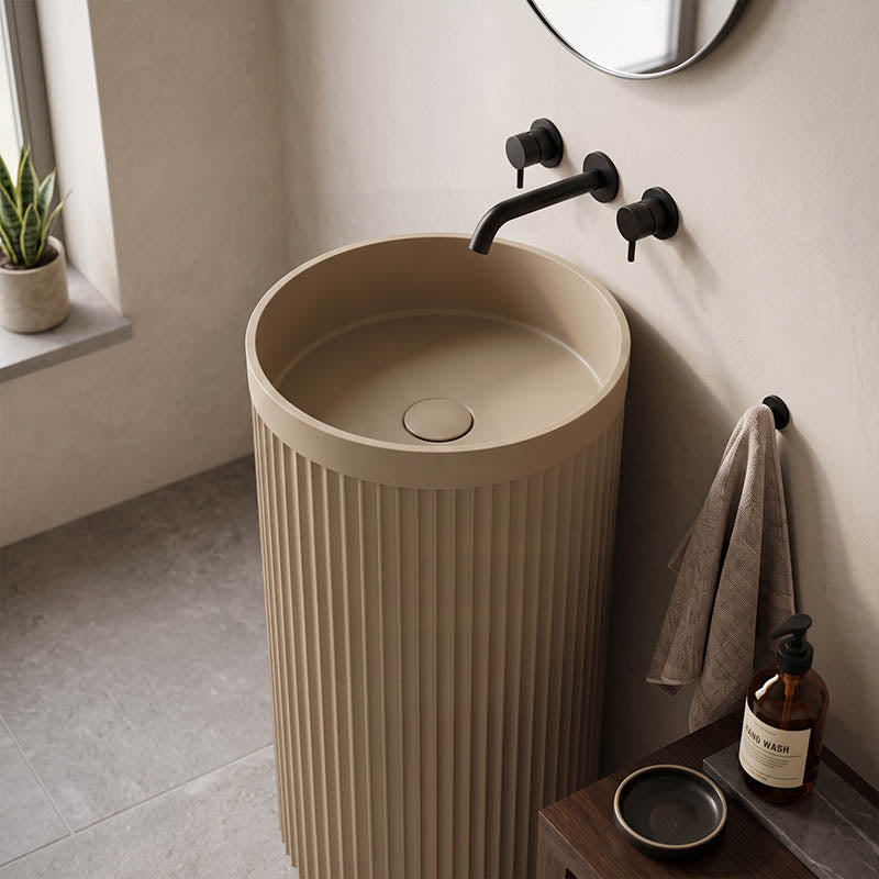 Fienza Minka Solid Surface Freestanding Basin Non-Overflow 450x450x900mm - Variant Colour