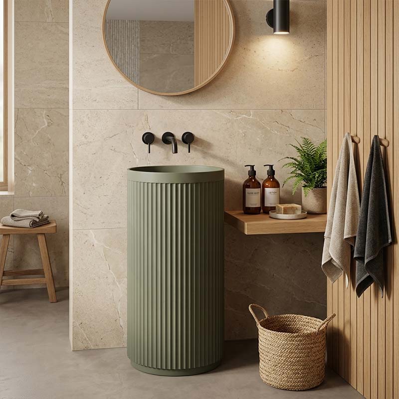 Fienza Minka Solid Surface Freestanding Basin Non-Overflow 450x450x900mm - Variant Colour