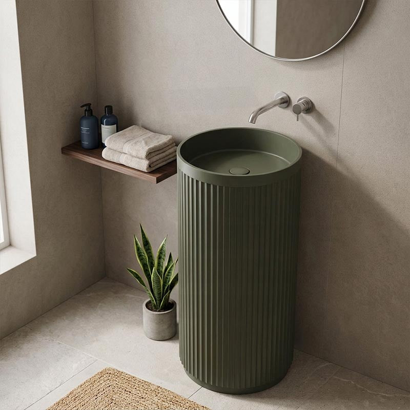 Fienza Minka Solid Surface Freestanding Basin Non-Overflow 450x450x900mm - Variant Colour