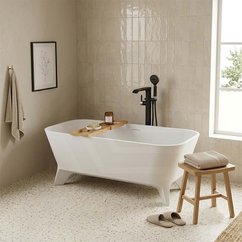 Fienza Hampton Cast Stone Solid Surface Freestanding Bathtub with Legs Rectangular With Overflow 1600x800x600mm - Matt White