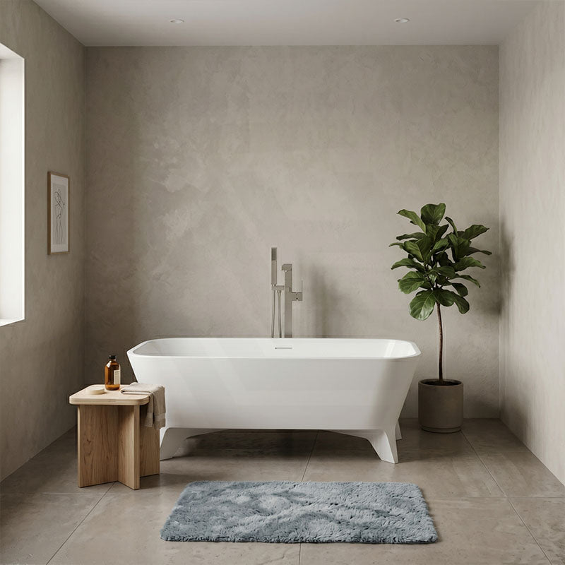 Fienza Hampton Cast Stone Solid Surface Freestanding Bathtub with Legs Rectangular With Overflow 1600x800x600mm - Matt White