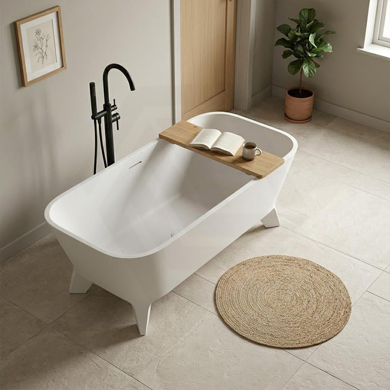 Fienza Hampton Cast Stone Solid Surface Freestanding Bathtub with Legs Rectangular With Overflow 1600x800x600mm - Matt White