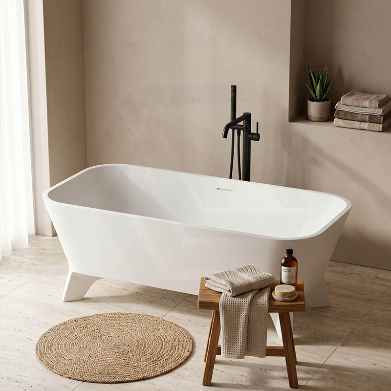 Fienza Hampton Cast Stone Solid Surface Freestanding Bathtub with Legs Rectangular With Overflow 1600x800x600mm - Matt White