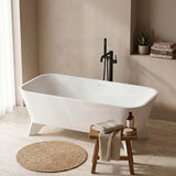 Fienza Hampton Cast Stone Solid Surface Freestanding Bathtub with Legs Rectangular With Overflow 1600x800x600mm - Matt White