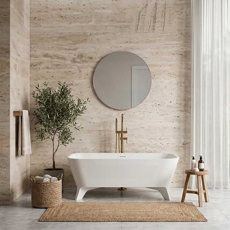 Fienza Hampton Cast Stone Solid Surface Freestanding Bathtub with Legs Rectangular With Overflow 1600x800x600mm - Matt White