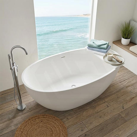 Fienza Sasso Oval Freestanding Bathtub Stone Integrated Overflow 1550/1650mm - Matt White