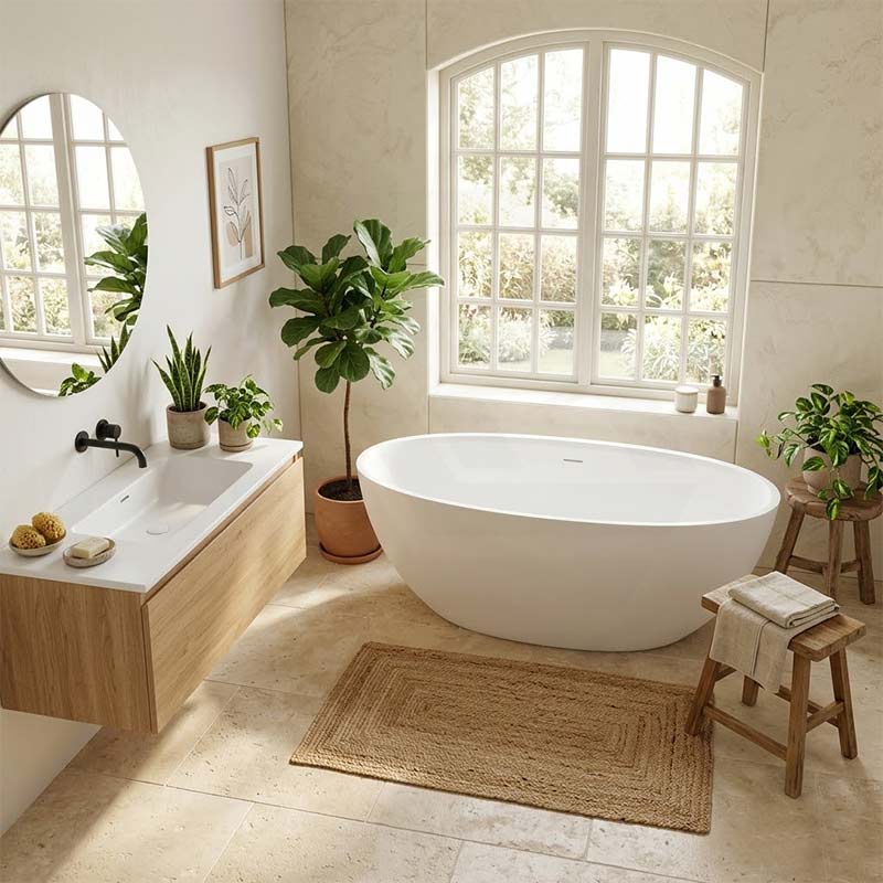 Fienza Sasso Oval Freestanding Bathtub Stone Integrated Overflow 1550/1650mm - Matt White