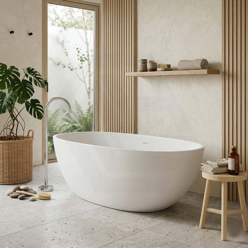 Fienza Sasso Oval Freestanding Bathtub Stone Integrated Overflow 1550/1650mm - Matt White