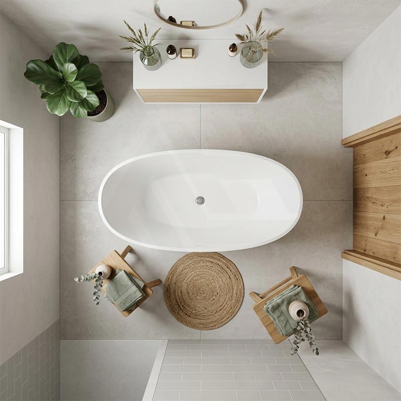 Fienza Sasso Oval Freestanding Bathtub Stone Integrated Overflow 1550/1650mm - Matt White