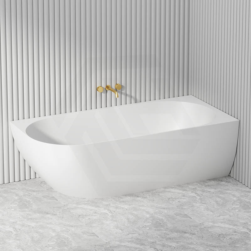 Fienza Matta Solid Surface Left/Right Corner Bathtub with Overflow 1750mm - Matt White