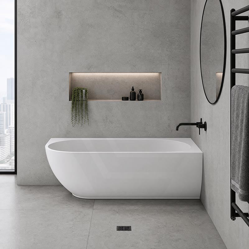 Fienza Matta Solid Surface Left/Right Corner Bathtub with Overflow 1750mm - Matt White