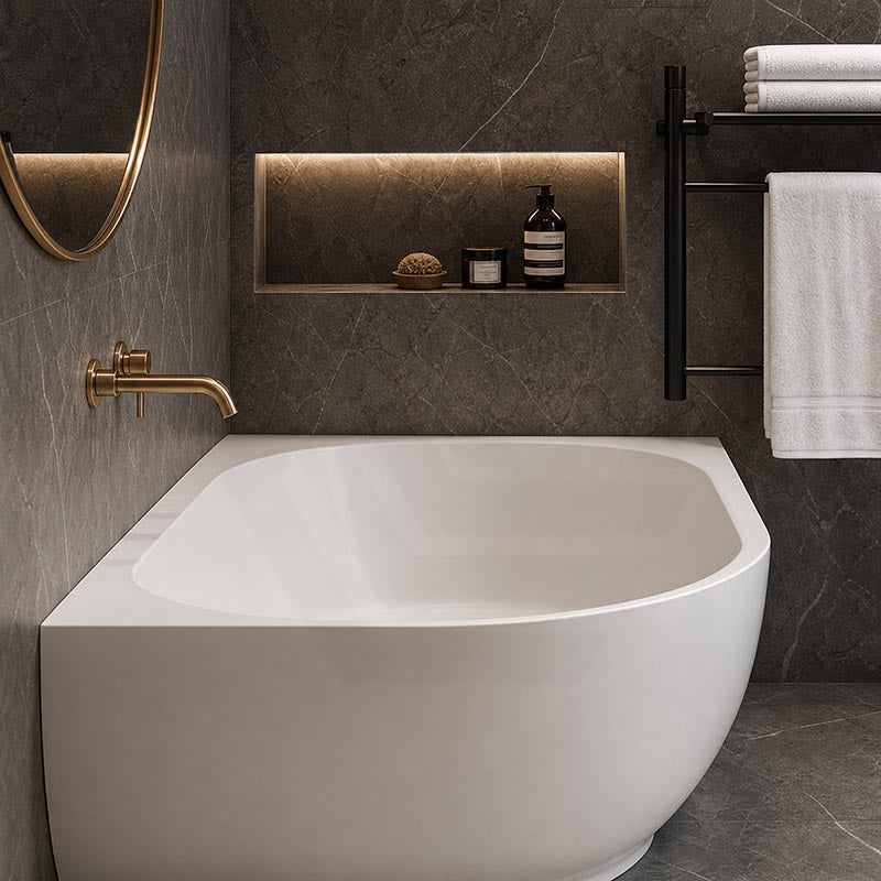 Fienza Matta Solid Surface Left/Right Corner Bathtub with Overflow 1750mm - Matt White