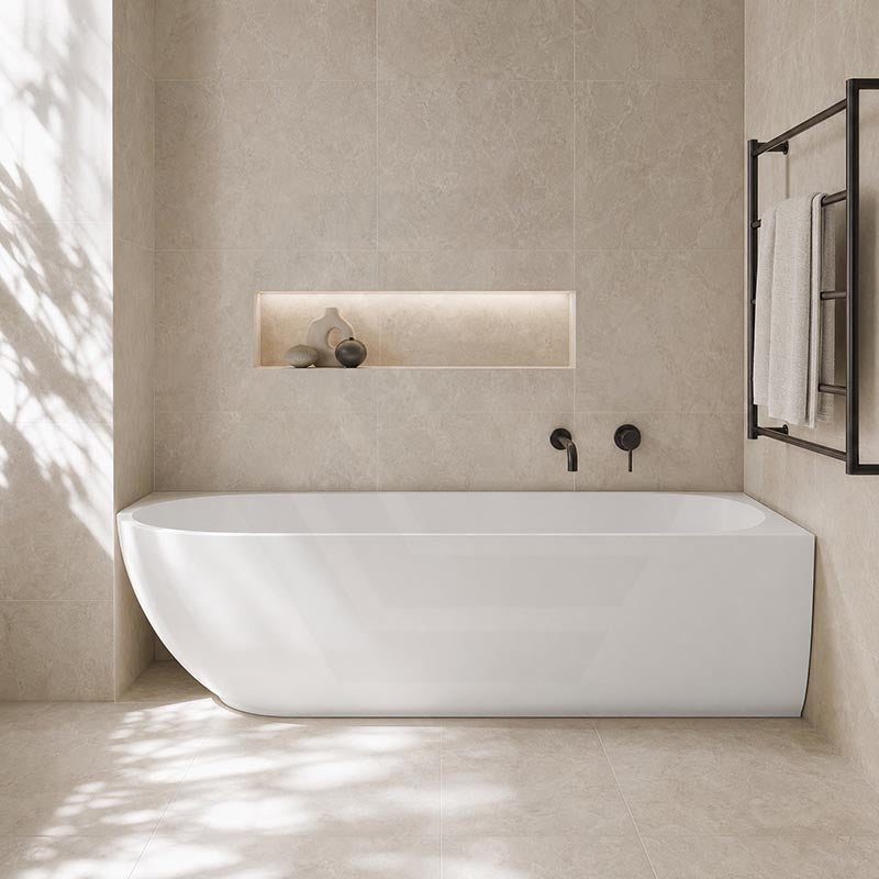 Fienza Matta Solid Surface Left/Right Corner Bathtub with Overflow 1750mm - Matt White