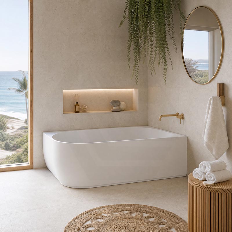 Fienza Matta Solid Surface Left/Right Corner Bathtub with Overflow 1750mm - Matt White