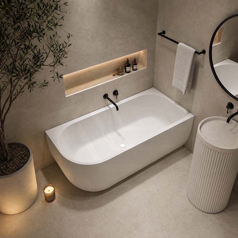 Fienza Matta Solid Surface Left/Right Corner Bathtub with Overflow 1750mm - Matt White