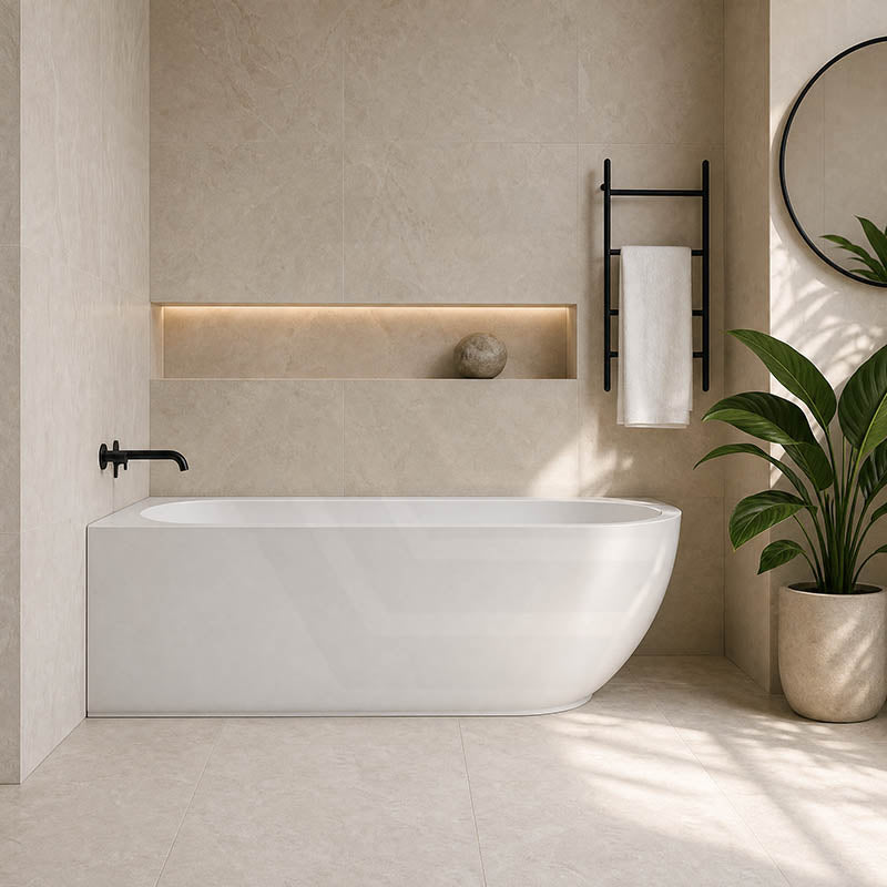 Fienza Matta Solid Surface Left/Right Corner Bathtub with Overflow 1750mm - Matt White