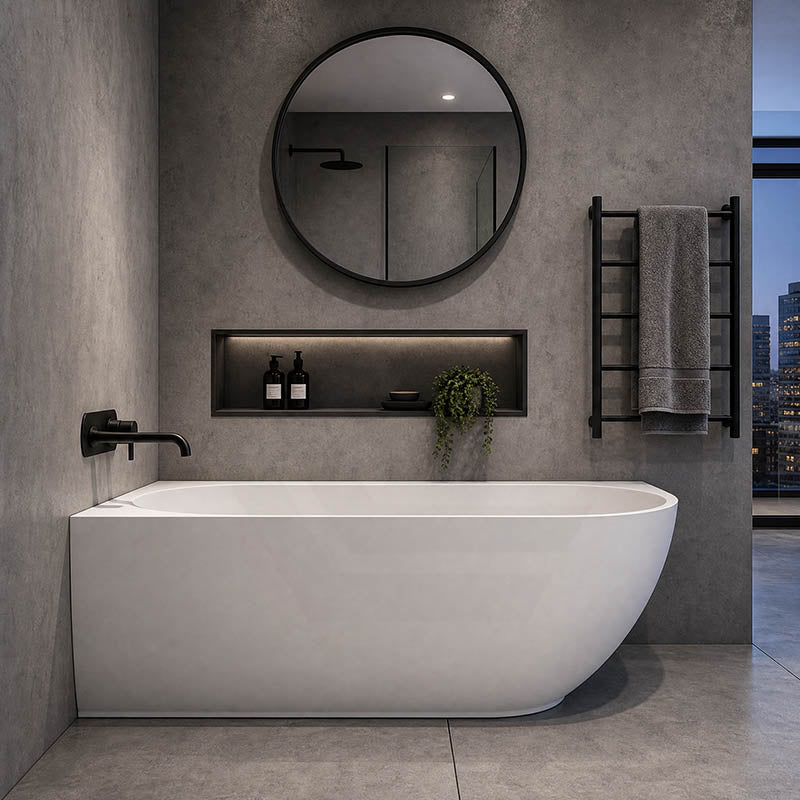 Fienza Matta Solid Surface Left/Right Corner Bathtub with Overflow 1750mm - Matt White