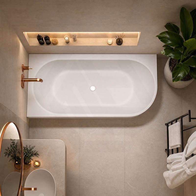 Fienza Matta Solid Surface Left/Right Corner Bathtub with Overflow 1750mm - Matt White