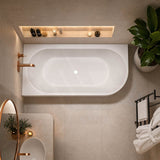 Fienza Matta Solid Surface Left/Right Corner Bathtub with Overflow 1750mm - Matt White