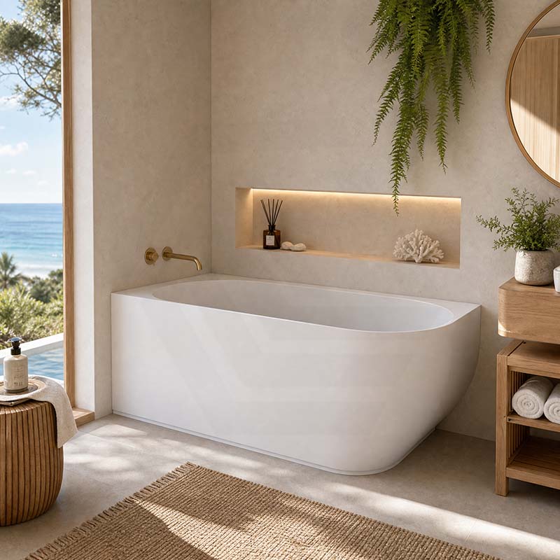Fienza Matta Solid Surface Left/Right Corner Bathtub with Overflow 1750mm - Matt White