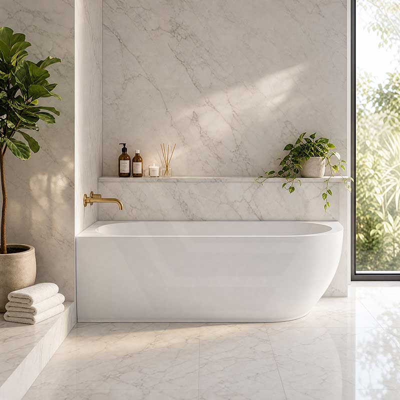 Fienza Matta Solid Surface Left/Right Corner Bathtub with Overflow 1750mm - Matt White