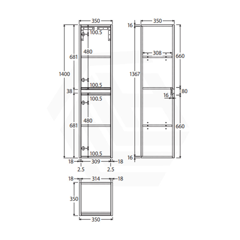 Fienza 350x350x1400mm Edge Wall-Hung Tall Boy Cabinet Variant Colour Available