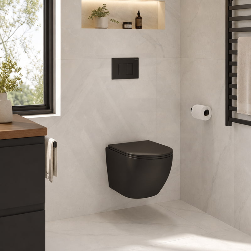 Fienza Koko UF Soft Close Slim Toilet Seat - Gloss White / Matt Black