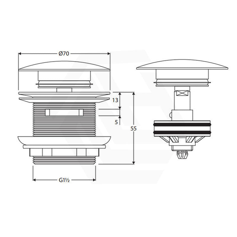 Fienza 40mm Universal Pull-Out/Pop-Up Solid Surface Cap Bath Waste With Overflow In Various Colour
