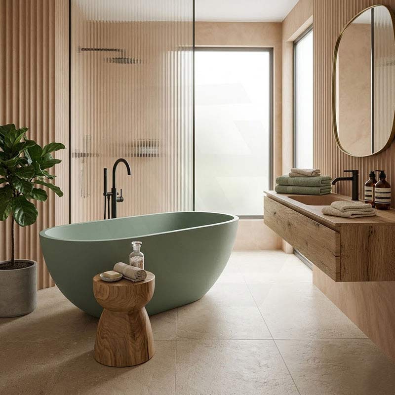 Fienza Jada Luxury Concrete Freestanding Bathtub Oval NO Overflow 1500mm - Variant Colour Available