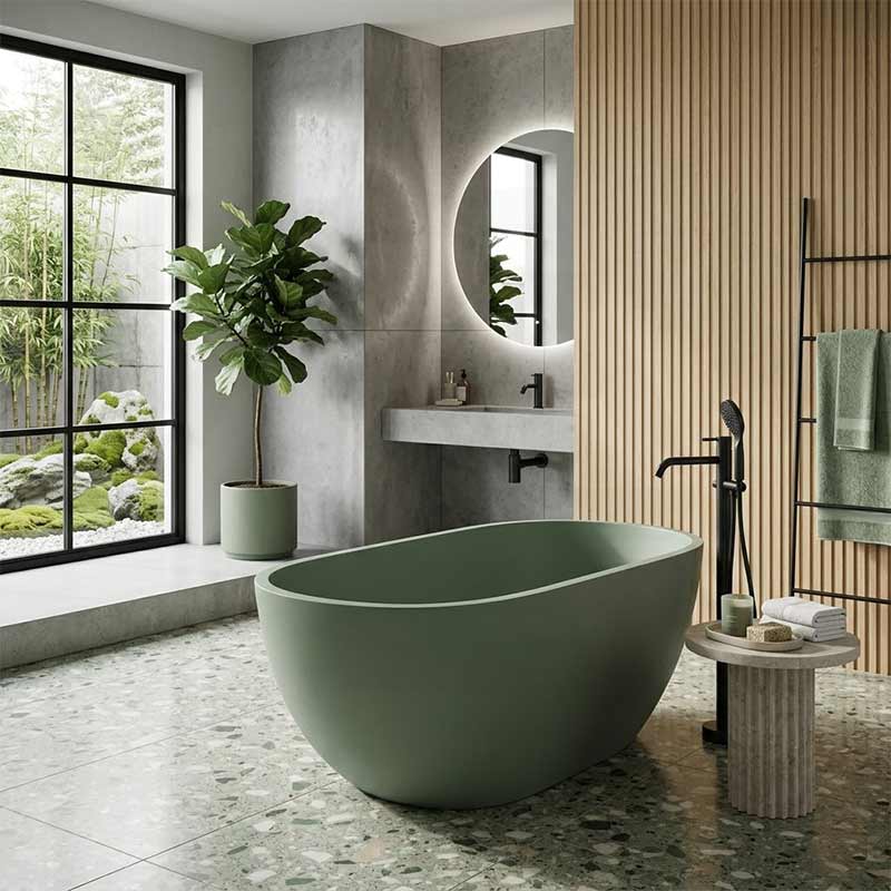 Fienza Jada Luxury Concrete Freestanding Bathtub Oval NO Overflow 1500mm - Variant Colour Available