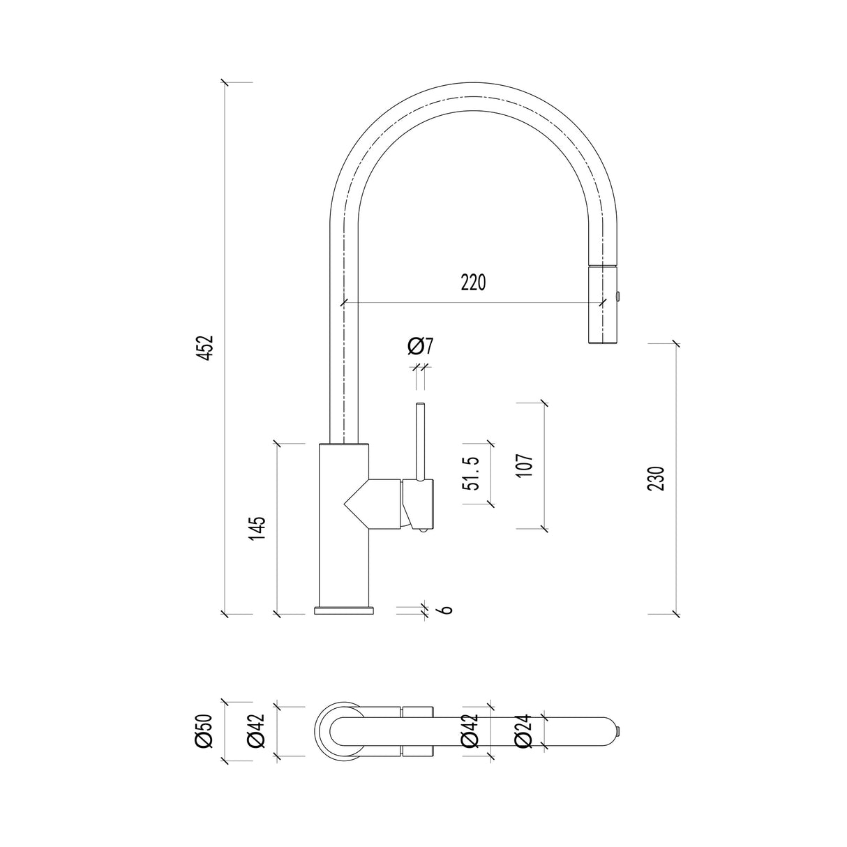 Feron Stainless Steel Gooseneck Pull-Out Sink Mixer Variant Colour Available