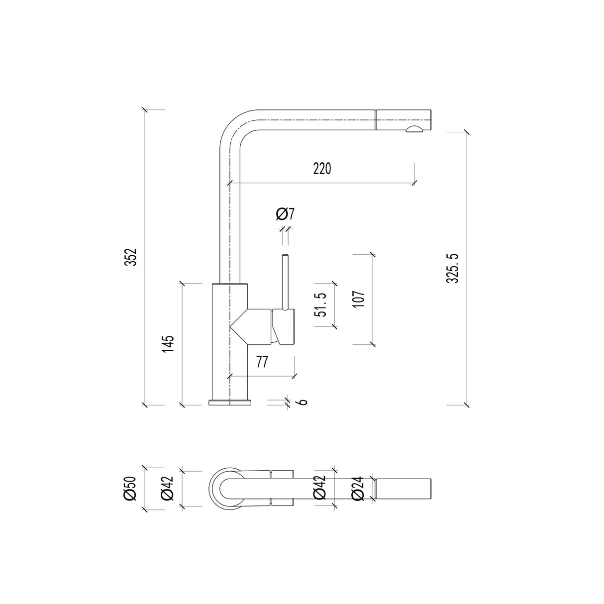 Feron Straight Neck SS304 Pull-Out Sink Mixer Available Variant Colour Available