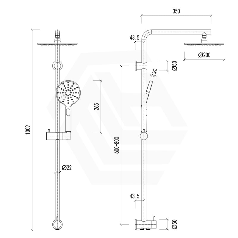Feron Round Brass Multi-Function 2 Hoses Universal Inlet Twin Shower Set - Variant Colour