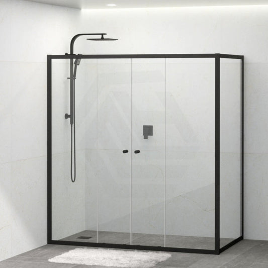 Tempered Glass Semi-frameless Shower Screen L Shape Double Sliding Black